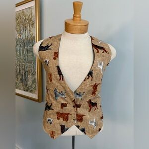 Vintage Dog Print Vest – Novelty Puppy Pattern / 90s Animal Vest